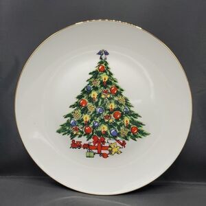 Jamestown China Christmas Tree Dinner Plate with Gold Trim 11"